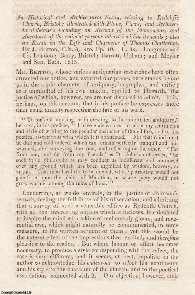 Item #363249 Redcliffe Church, Bristol: Historical and Architectural Notes, with an Essay on...