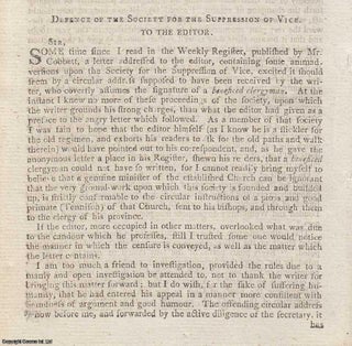 Item #363256 Defence of the Society for the Suppression of Vice, by A Suffolk Curate. An original...