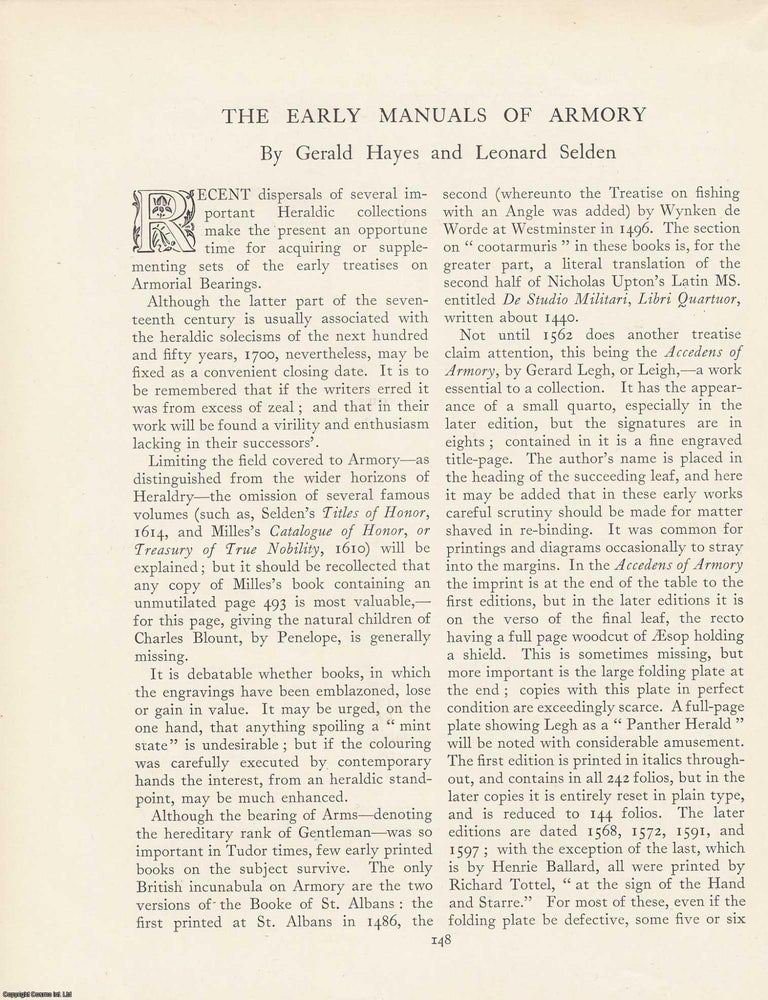 Item #363266 Early Manuals of Armory: Origins, Structure, and Heraldic Tradition. An article...