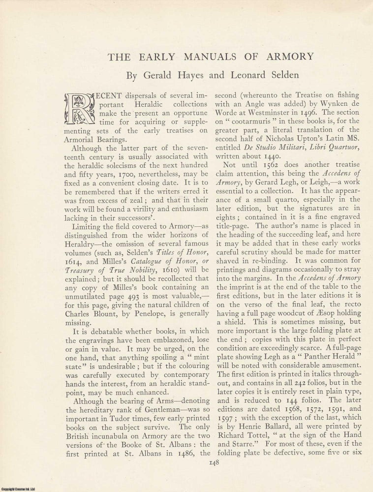 Item #363266 Early Manuals of Armory: Origins, Structure, and Heraldic Tradition. An article...