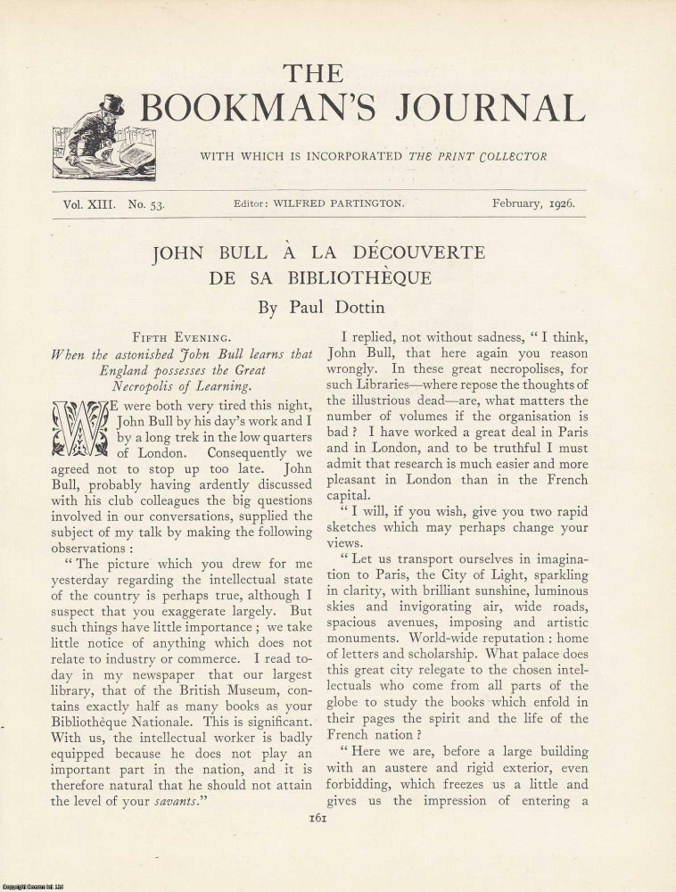 Item #363267 John Bull a la decouverte de sa bibliotheque: A French View of English Reading...