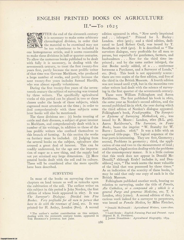 Item #363269 English Printed Books on Agriculture to 1625: Early Works and Their Development. An...