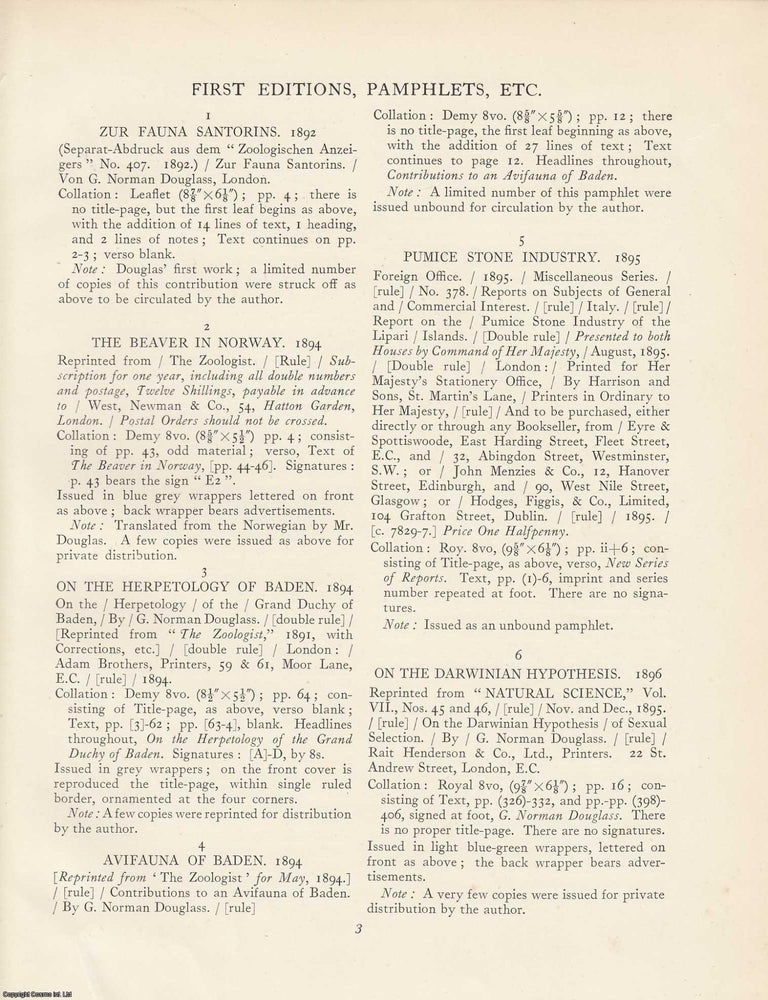 Item #363277 A Bibliography of the Writings of Norman Douglas: A Descriptive Listing. An article...