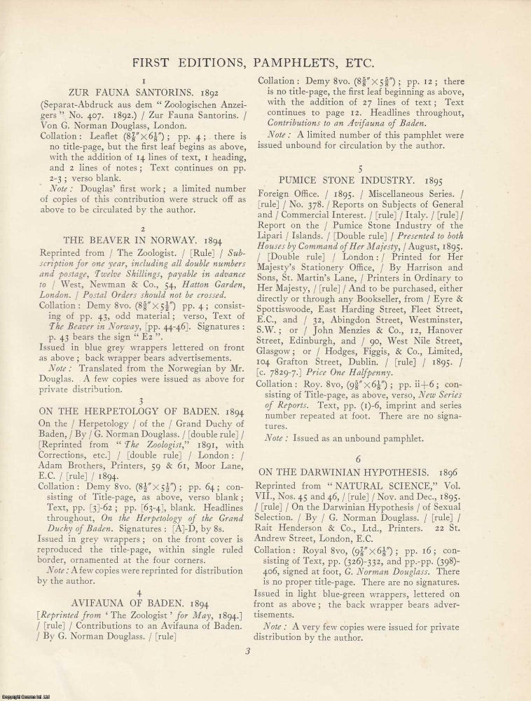 Item #363277 A Bibliography of the Writings of Norman Douglas: A Descriptive Listing. An article...