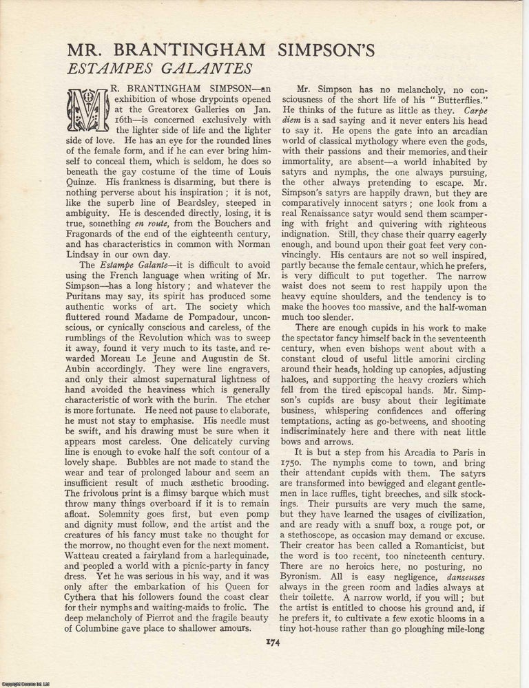 Item #363282 Mr Brantingham Simpson&rsquo;s Estampes Galantes: Style, Subjects and Artistic Lineage....