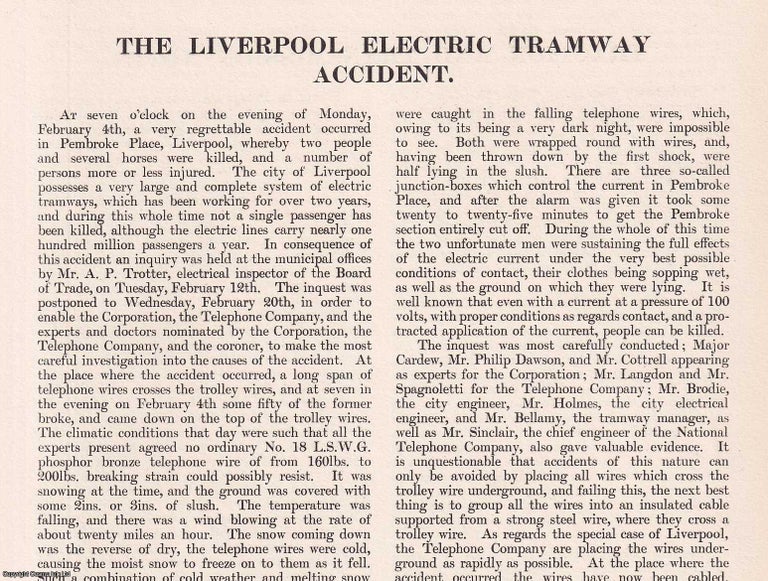 Item #363450 The Liverpool Electric Tramway Accident. An original article from Engineering, 1901....