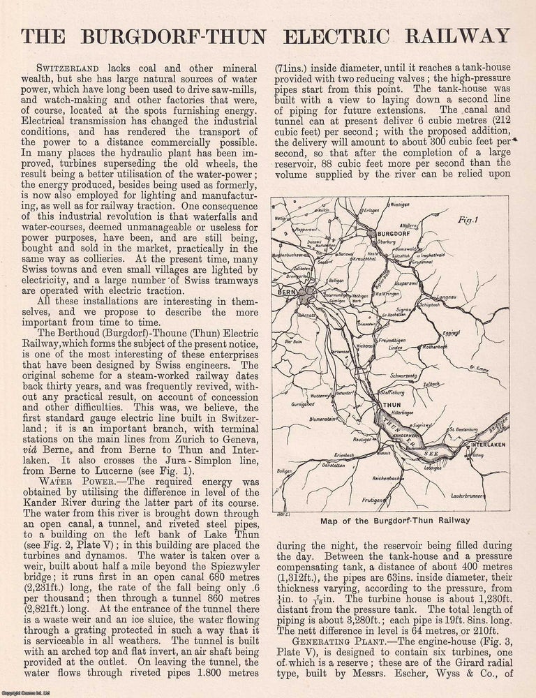 Item #363457 The Burgdorf-Thun Electric Railway. An original article from Engineering, 1901....