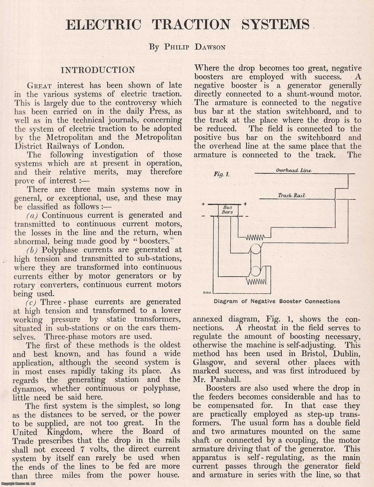 Item #363465 Electric Traction Systems. 14 pages. An article printed in 1901, written by Philip...