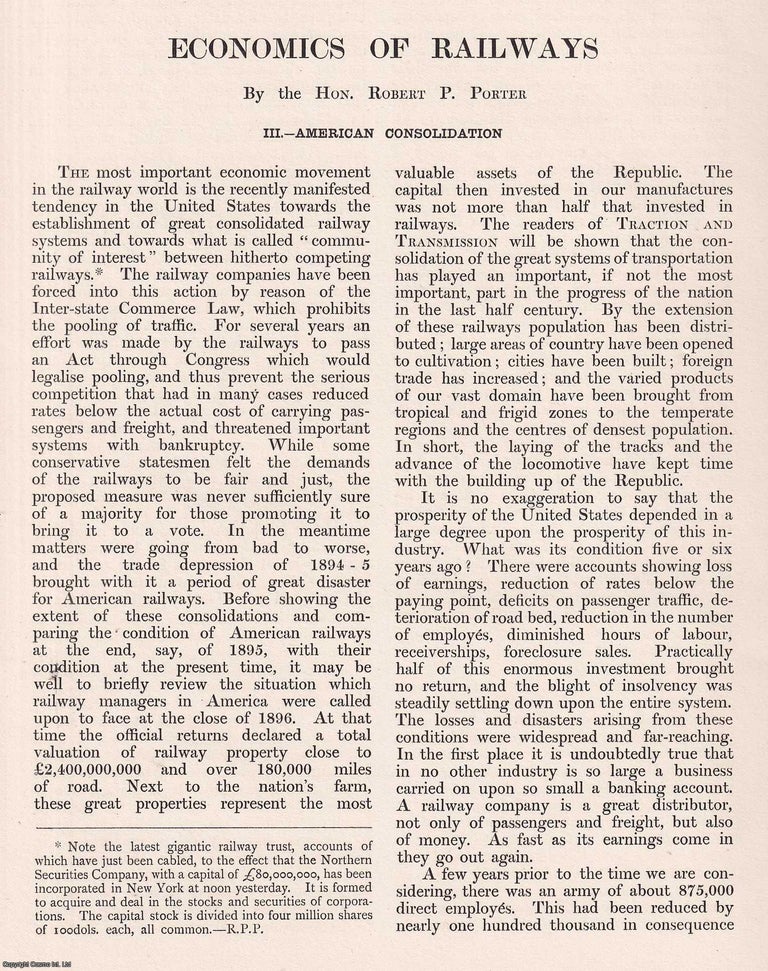 Item #363467 American Consolidation. Economics of Street Railways. 7 pages. An article printed in...