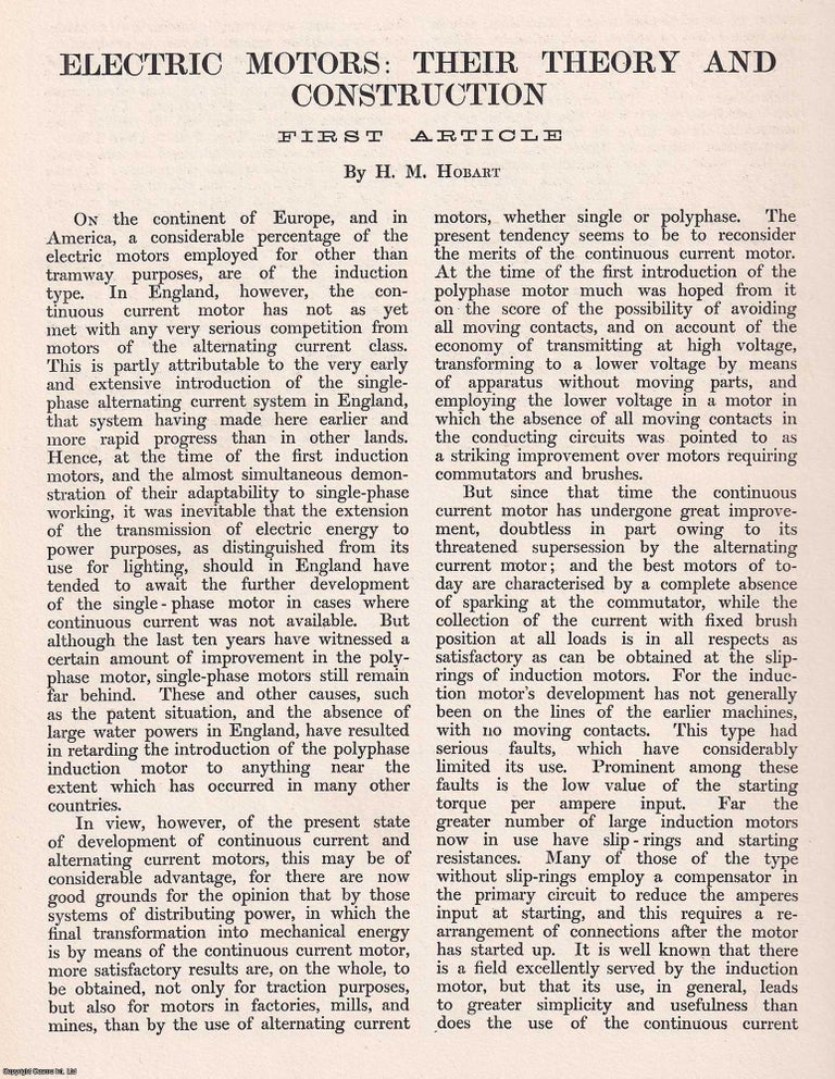 Item #363484 Electric Motors: Their Theory and Construction. 36 pages, figures in the text. An...
