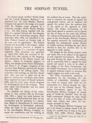 The Simplon Tunnel. An original article from Engineering, 1904.