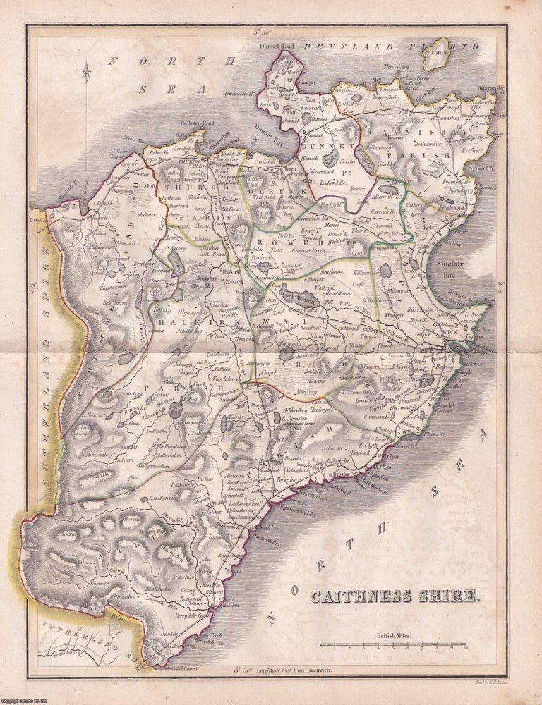 Item #363652 1845 Caithness. Outline Hand Coloured Map, Engraved by W.H. Lizars. 19 x 24 cms,...