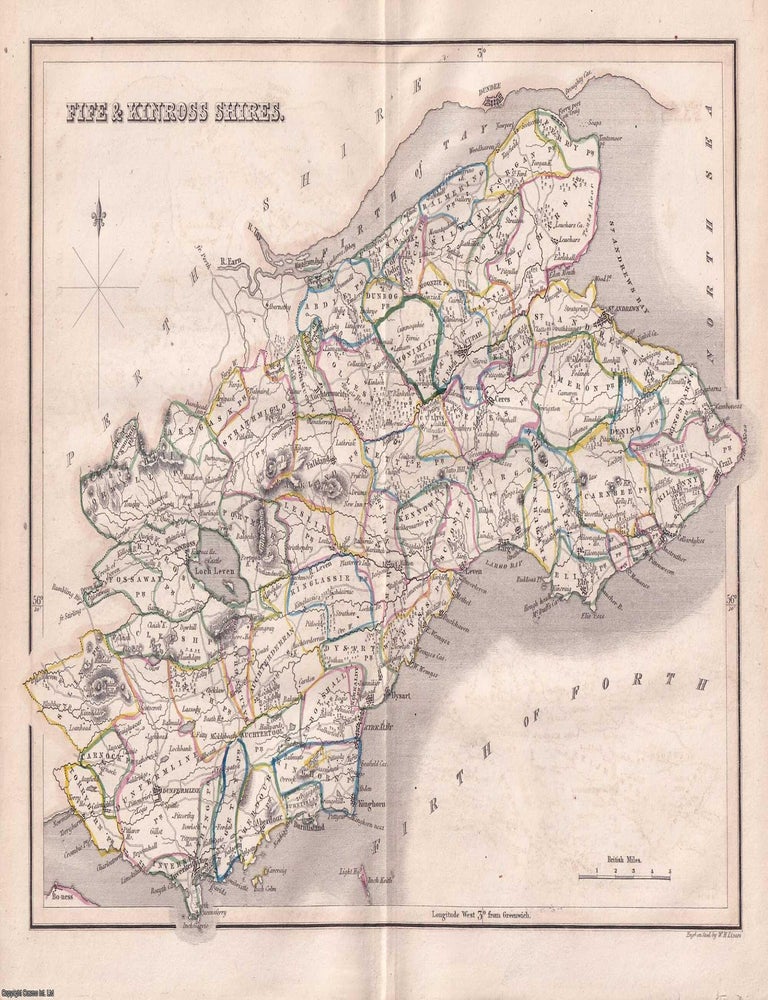 Item #363663 1845 Fife & Kinross Shire. Outline Hand Coloured Map, Engraved by W.H. Lizars. 19 x...