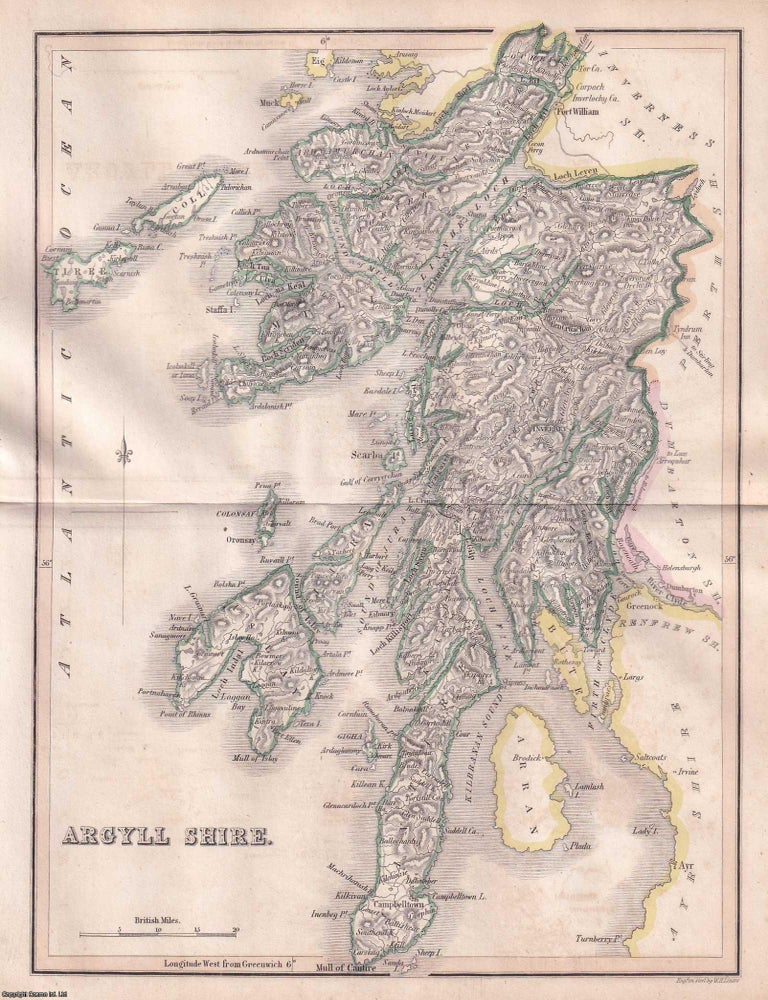 Item #363666 1845 Argyllshire. Outline Hand Coloured Map, Engraved by W.H. Lizars. 19 x 24 cms,...