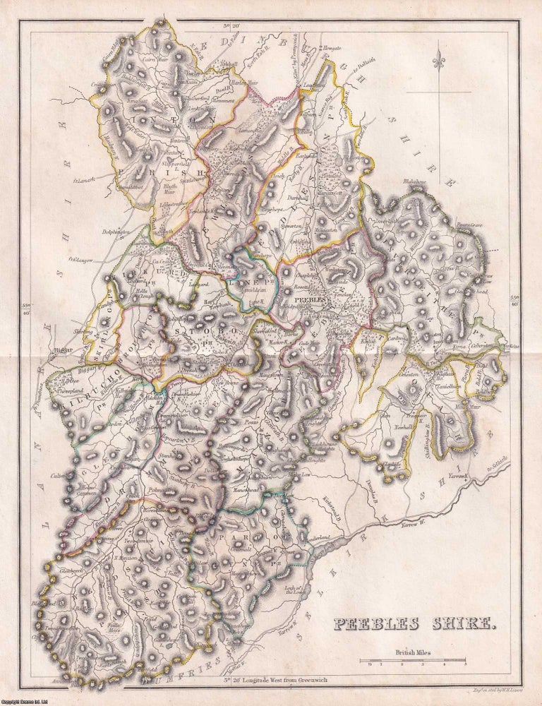 Item #363671 1845 Peebles Shire. Outline Hand Coloured Map, Engraved by W.H. Lizars. 19 x 24 cms,...
