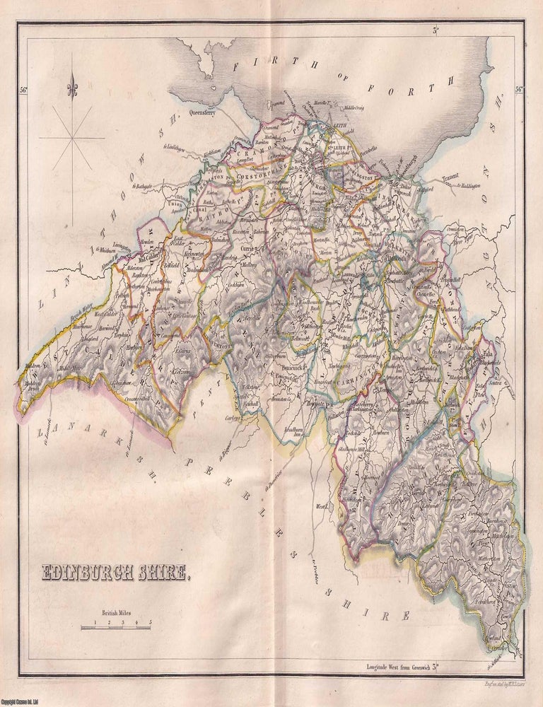 Item #363673 1845 Edinburgh Shire. Outline Hand Coloured Map, Engraved by W.H. Lizars. 19 x 24...