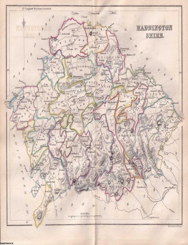 Item #363678 1845 Haddington Shire. Outline Hand Coloured Map, Engraved by W.H. Lizars. 19 x 24...