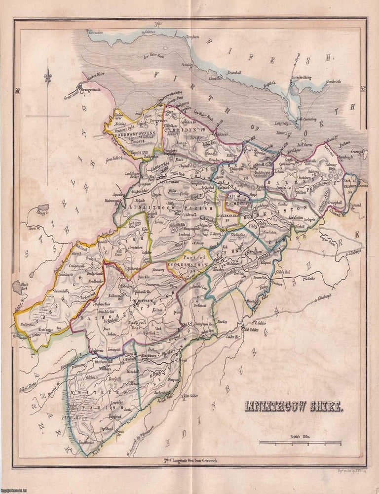 Item #363679 1845 Linlithgow Shire. Outline Hand Coloured Map, Engraved by W.H. Lizars. 19 x 24...