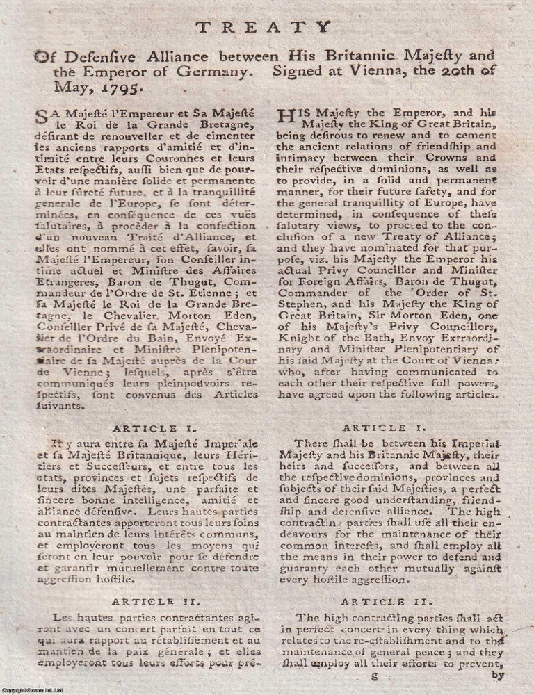 Item #363755 The Treaty of Defensive Alliance of 20 May 1795 as reported in Woodfall's...