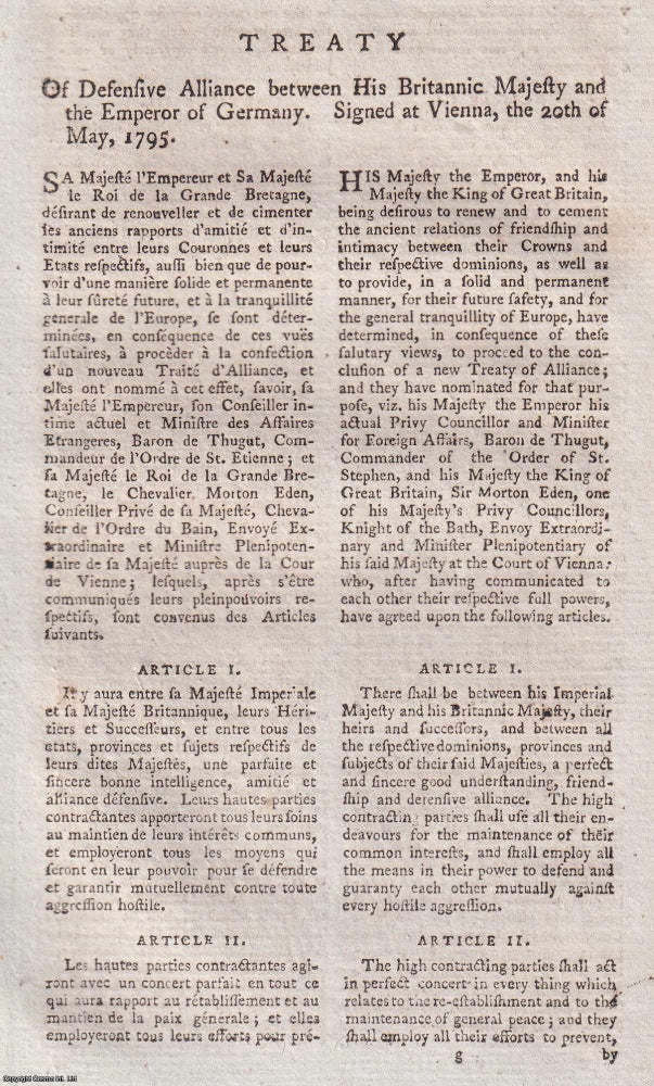 Item #363755 The Treaty of Defensive Alliance of 20 May 1795 as reported in Woodfall's...