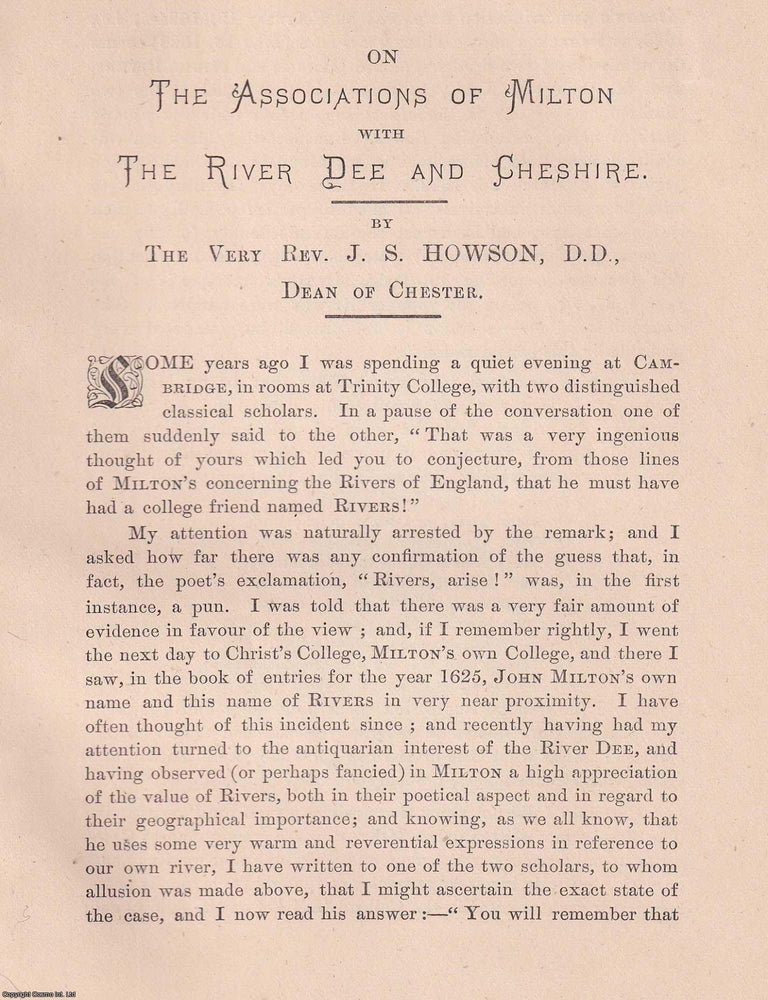 Item #363800 On the Associations of Milton with the River Dee and Cheshire. An original article...
