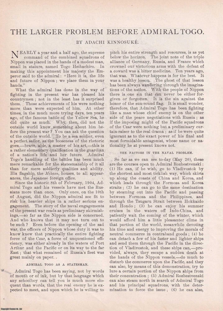 Item #363861 Admiral Togo's Strategic Burden: The Larger Problem Before Him. Written by...