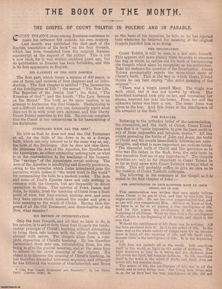 Item #363892 Tolstoi's Message Reconsidered: His Teaching in Argument and Allegory. Edited by W.T. Stead, 1895. THE GOSPEL OF COUNT TOLSTOY.