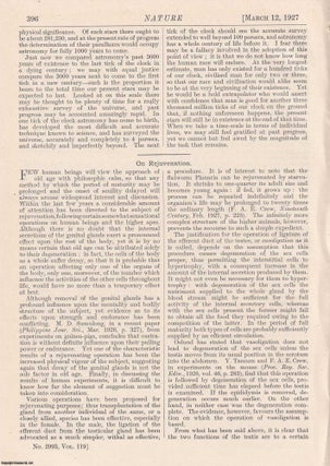 Item #364060 On Human Rejuvenation, pp396-7 in Nature, Volume 119, Number 2993. Nature, A Weekly...