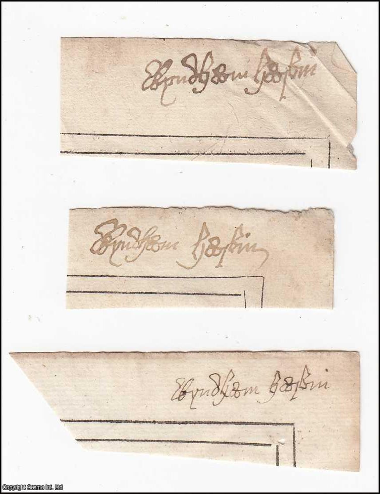 Item #364148 Wyndham Harbin : Yeovil, Somerset. Three handwritten signatures, cut from larger sheets. Likely early 18th century from the hand. Signatures.