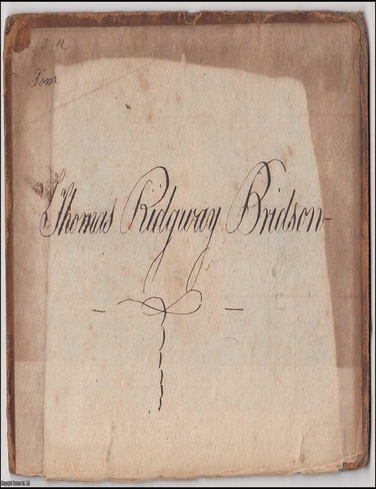 Item #364153 Thomas Ridgway Bridson. Written in ink in a large hard, on the reverse of a single leather book board. Undated, but probably mid 18th century. Inscription.