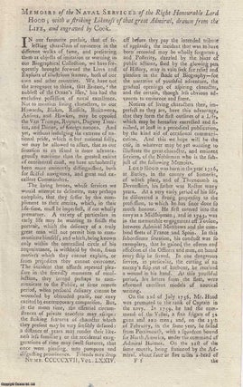 Lord Hood. Memoirs of the Naval Services of the great Admiral. A 1784 engraving and original article from The Universal Magazine.