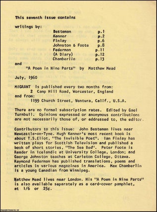 Item #364307 Migrant. Number Seven, July 1960. Includes material by John Besteman, Hugh Kenner on...
