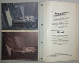Sanderson. Wallpapers and fabrics. Serpentine; A Sanderson interpretation of a hand made Venetian decorative paper, with samples of wallpaper and fabrics. Mistral; A classic scumble effect, with samples of wallpaper and fabrics. Published by Sanderson Undated, c.1988.