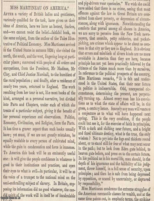 Item #364362 1837. Miss Martineau on America. FEATURED in Chambers' Edinburgh Journal. A single...