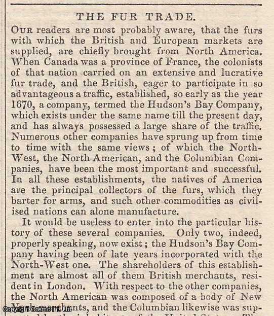 Item #364371 1837. The Fur Trade. The Hudson's Bay Company. FEATURED in Chambers'...