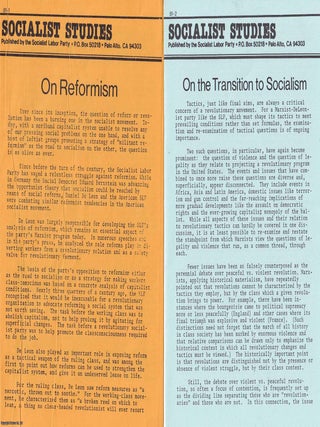 Socialist Studies. Published by the Socialist Labor Party, Palo Alto, California. A group of 9 pamphlets, undated, c. early 1980s. See pictures for details. Published by Socialist Labor Party .