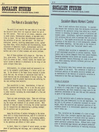 Socialist Studies. Published by the Socialist Labor Party, Palo Alto, California. A group of 9 pamphlets, undated, c. early 1980s. See pictures for details. Published by Socialist Labor Party .