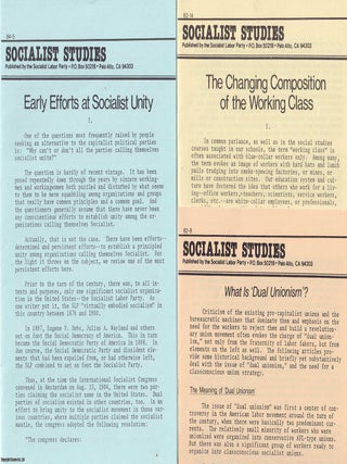 Socialist Studies. Published by the Socialist Labor Party, Palo Alto, California. A group of 9 pamphlets, undated, c. early 1980s. See pictures for details. Published by Socialist Labor Party .