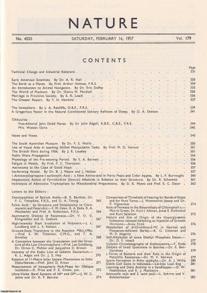 Item #364499 Nature, Volume 179, Number 4555. Nature, A Weekly Journal of Science. Saturday,...