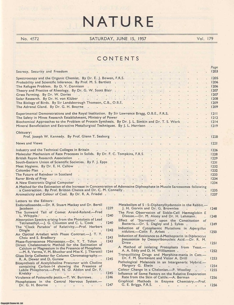 Item #364516 Nature, Volume 179, Number 4572. Nature, A Weekly Journal of Science. Saturday, June 15th, 1957. NATURE.