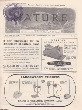 Nature, Volume 180, Number 4587. Nature, A Weekly Journal of Science. Saturday, September 28th, 1957.