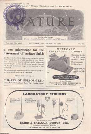 Nature, Volume 180, Number 4587. Nature, A Weekly Journal of Science. Saturday, September 28th, 1957.