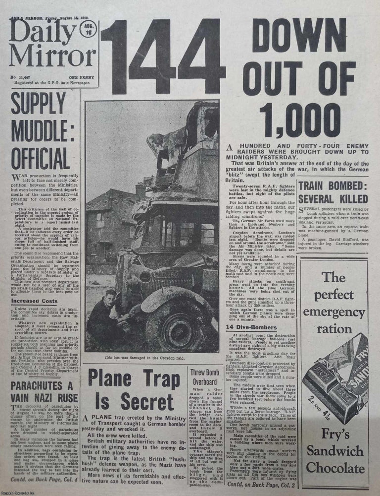 Item #364567 144 Down Out Of 1,000. The Daily Mirror, August 16, 1940. A modern reprint of the...