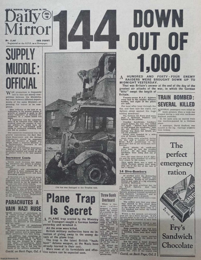 Item #364567 144 Down Out Of 1,000. The Daily Mirror, August 16, 1940. A modern reprint of the...