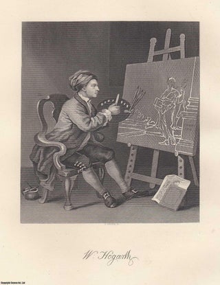 Item #364592 William Hogarth : Hogarth Painting the Comic Muse. Steel engraving, image area 13 x...
