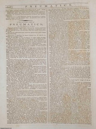 A 1781 system of pneumatics or the doctrine of the air, with 5 plates, from the New Royal Encyclopaedia.