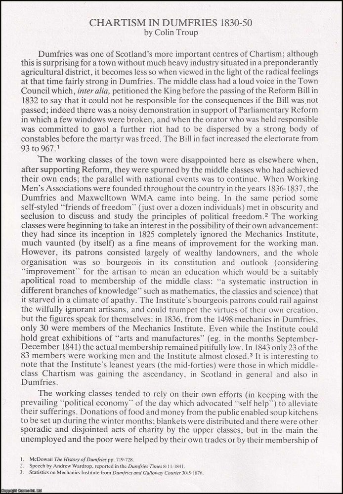 Item #365023 Chartism in Dumfries 1830-50. An original article from the Dumfriesshire &...