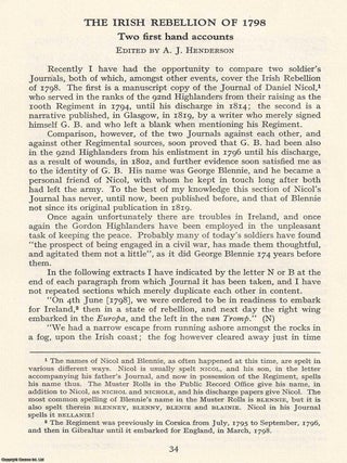 The Irish Rebellion of 1798; Two First Hand Accounts. An original article from the Journal of the. A J. Henderson.