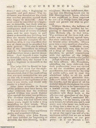 Articles on the 1791 Birmingham Riots and Joseph Priestley from the New Annual Register for 1791.