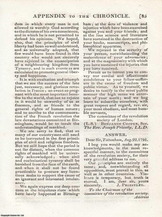 Pieces on Joseph Priestley, the Birmingham Riots, the London Corresponding Society, and the French National Convention from the Annual Register for 1791 and 1792.